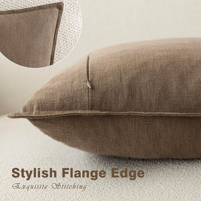 Foindtower Pack of 2, Decorative Linen Soild Throw Pillow Covers Soft Accent Cushion Case Boho Farmhouse Neutral Pillowcase for Chair Couch Sofa Bedroom Living Room Home Decor 26 x 26 Inch Light Brown - Image 3
